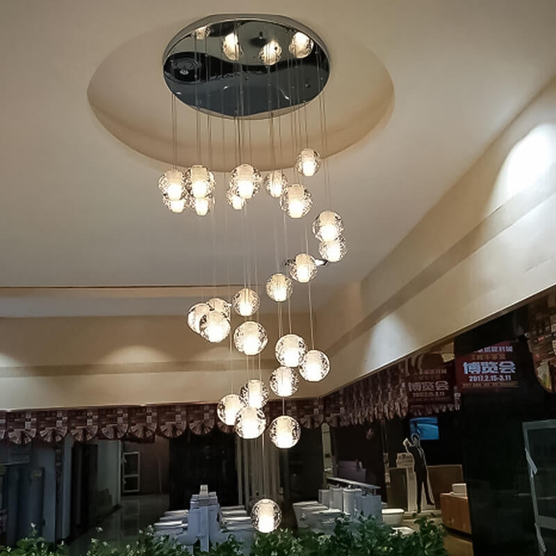 Adjustable Crystal Orb Chandelier - 7 Lights, Silver, Warm White
