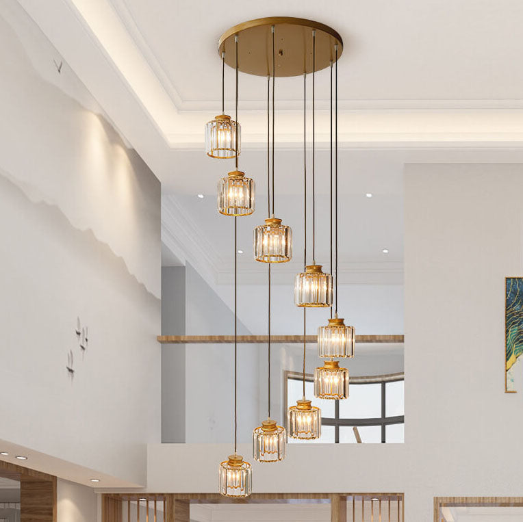 Cylindrical 6-Light Chandelier Fixture - Gold Finish