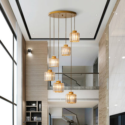 Cylindrical 6-Light Chandelier Fixture - Gold Finish