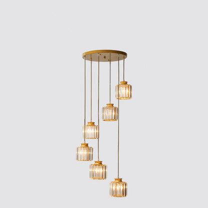 Cylindrical 6-Light Chandelier Fixture - Gold Finish