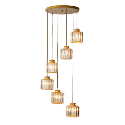 Cylindrical 6-Light Chandelier Fixture - Gold Finish