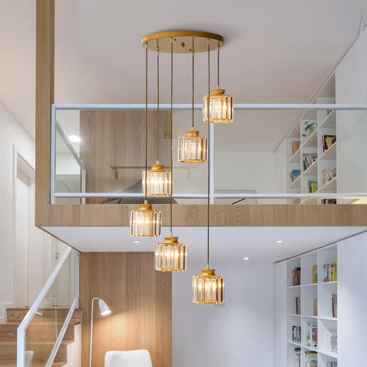 Cylindrical 6-Light Chandelier Fixture - Gold Finish