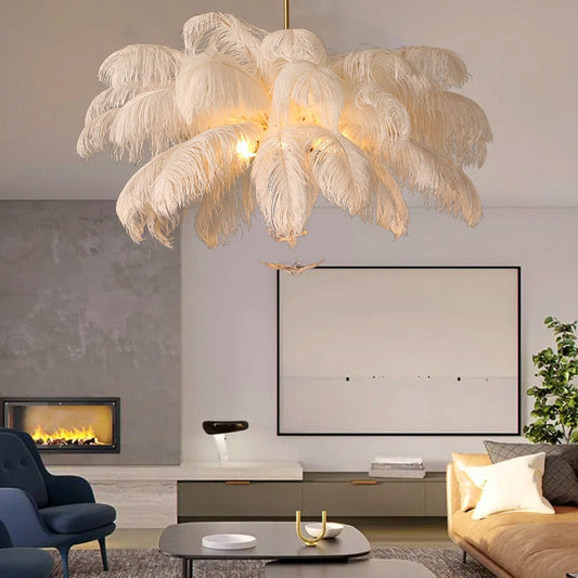 Feather Pendant Light White Shade Gold Frame